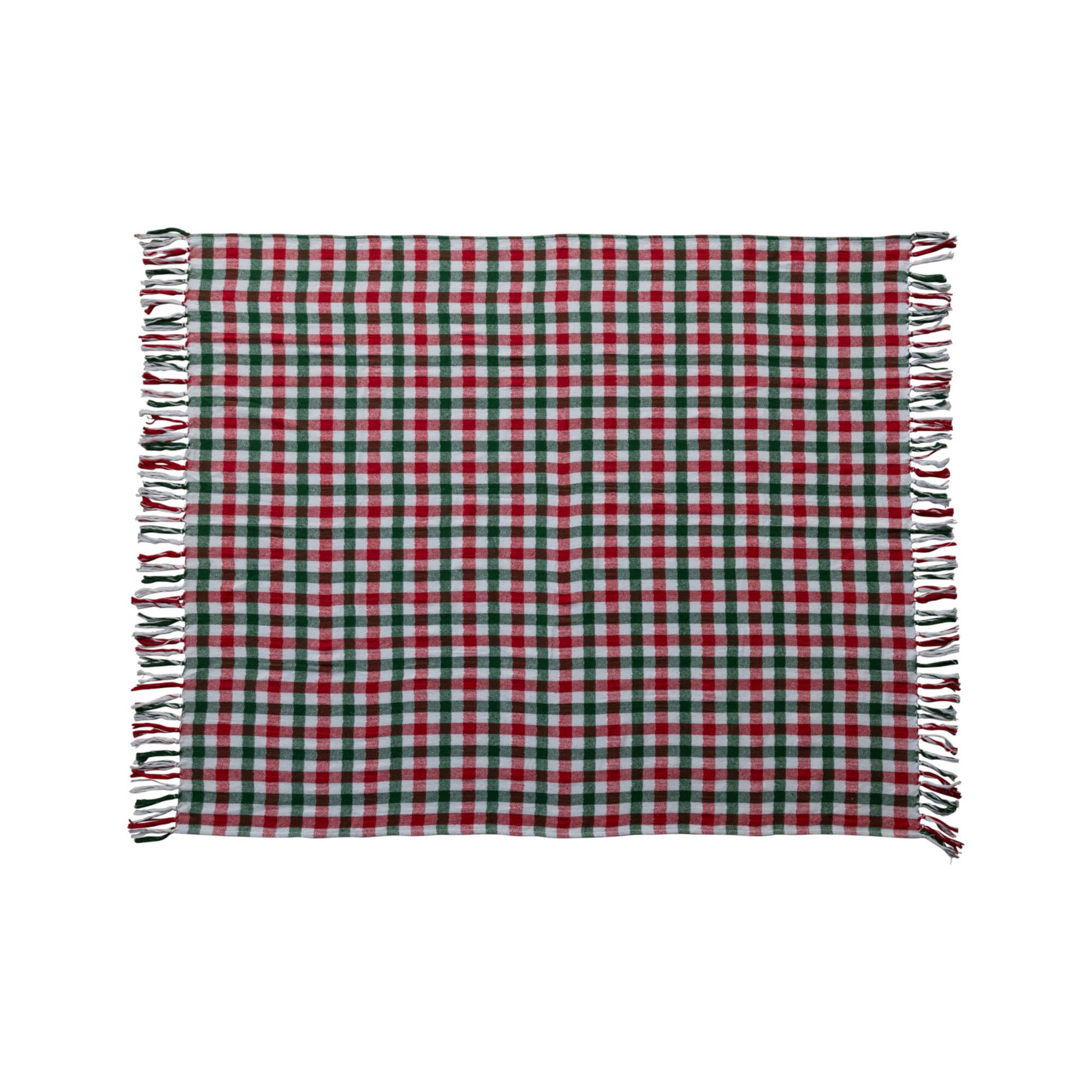 Hello Honey® 60" Red & Green Gingham Brushed Cotton Flannel Throw with Fringe